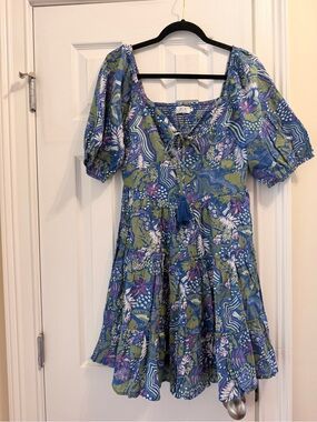 ANNA KAY Blue and Green Floral Smocked Dress